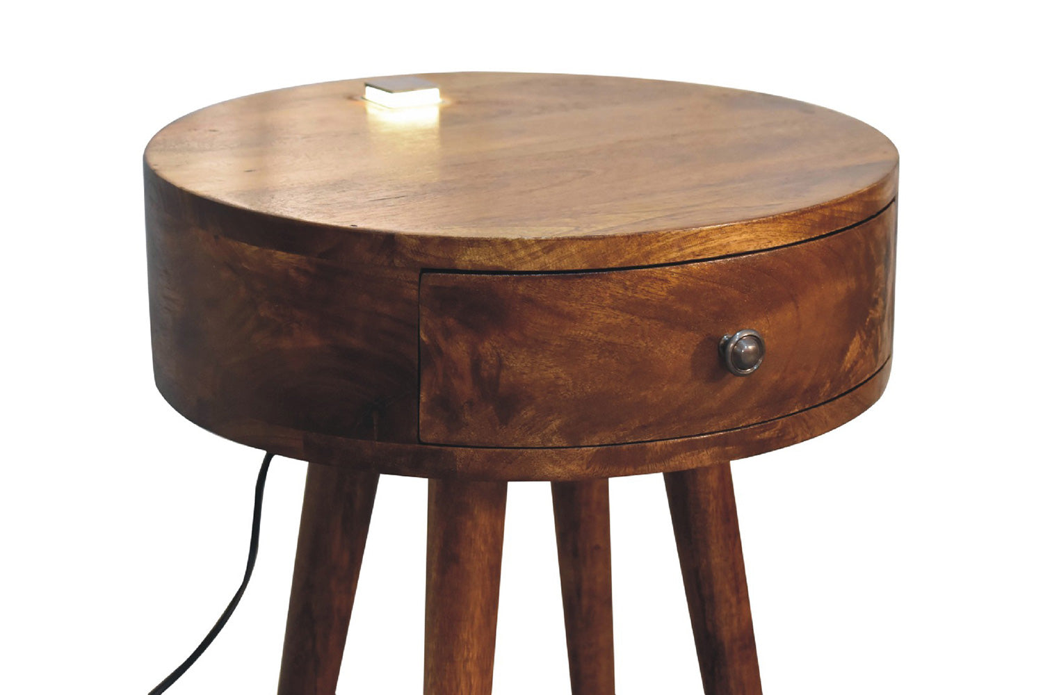 Artisan - Single Rounded Bedside Table with Reading Light in Chestnut