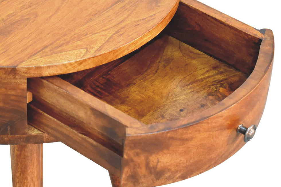 Artisan - Single Rounded Bedside Table with Reading Light in Chestnut