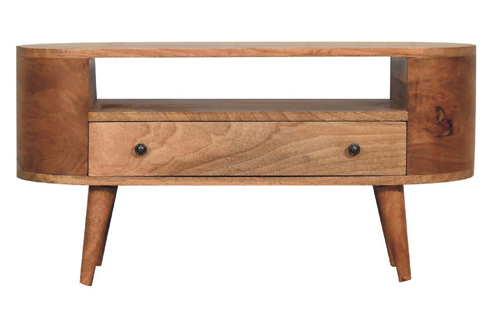 Artisan - Rounded Mini Entertainment Unit in Oak-ish, Open Shelf