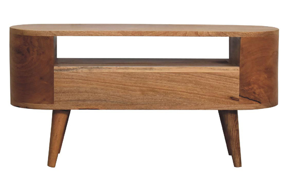 Artisan - Rounded Mini Entertainment Unit in Oak-ish, Open Shelf