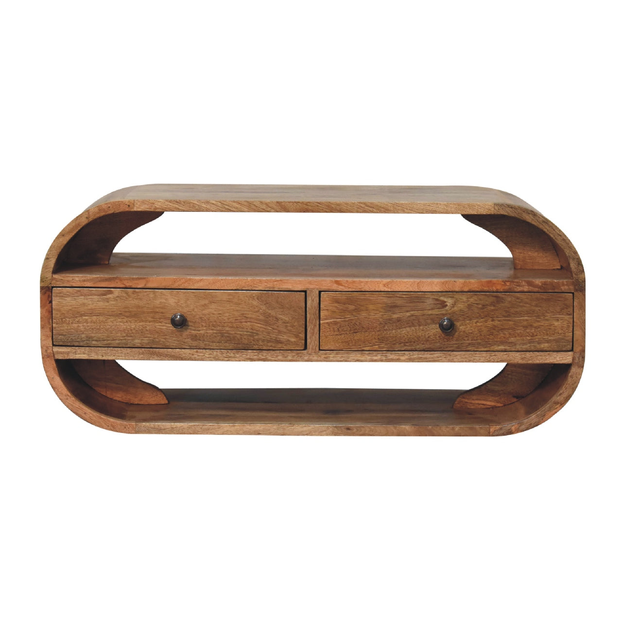 Artisan - Curved Edge Media Unit with 2 Drawer in Oak-Ish