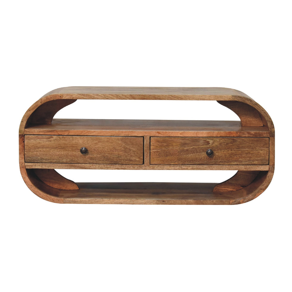 Artisan - Curved Edge Media Unit with 2 Drawer in Oak-Ish