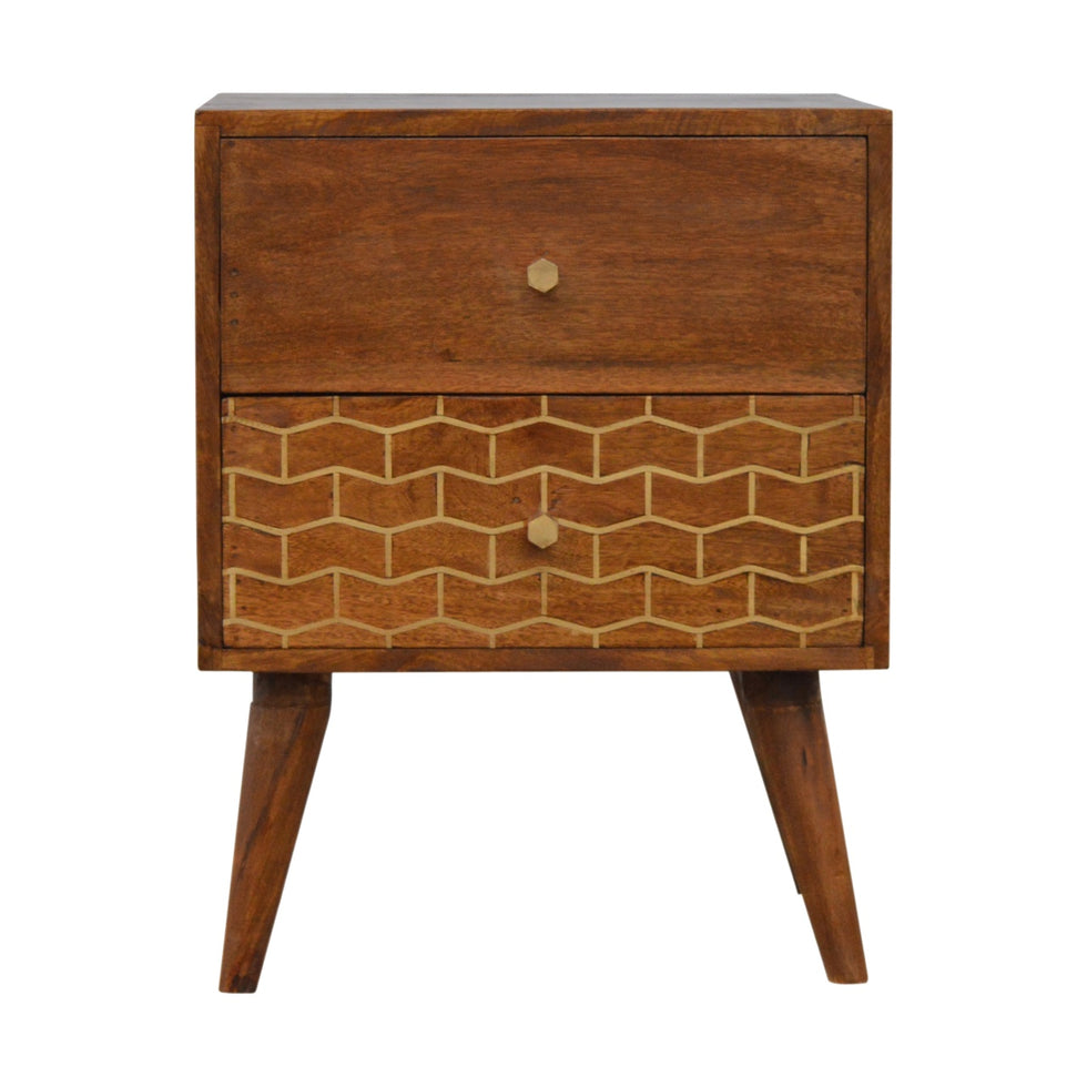 Artisan - Pattern Nightstand with 2 Drawer in Gold