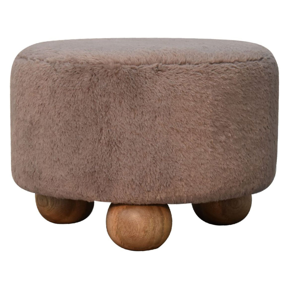 Artisan - Mocha Faux Fur Round Ball Footstool