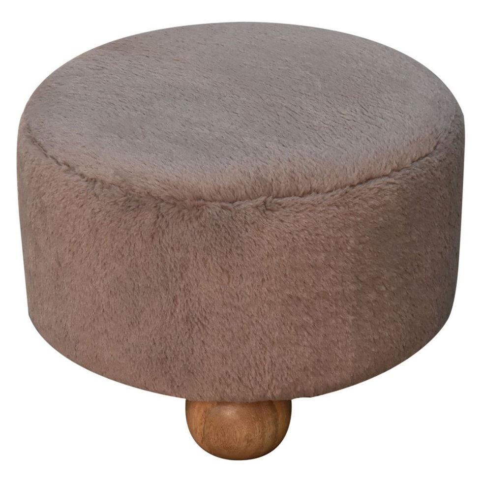 Artisan - Mocha Faux Fur Round Ball Footstool