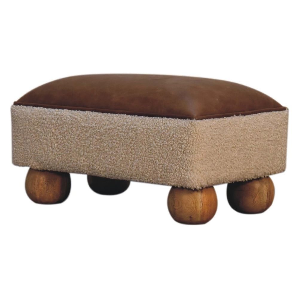 Artisan - Vintage Leather Boucle Ball Footstool