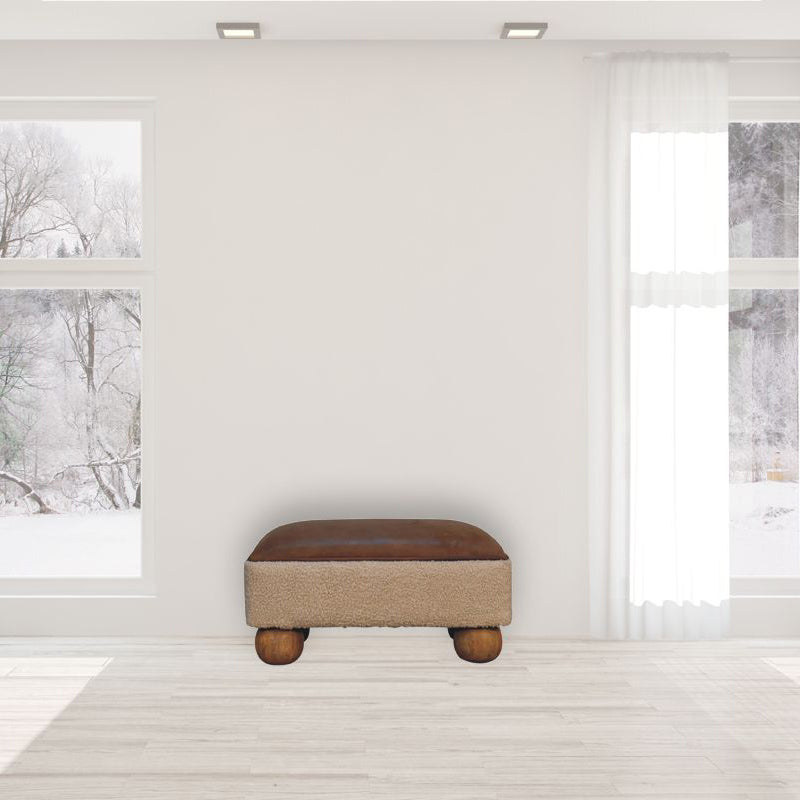 Artisan - Vintage Leather Boucle Ball Footstool
