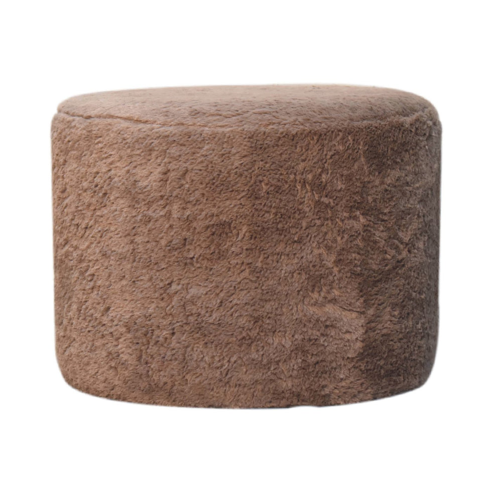 Artisan - Round Footstool in Mocha, Faux Fur