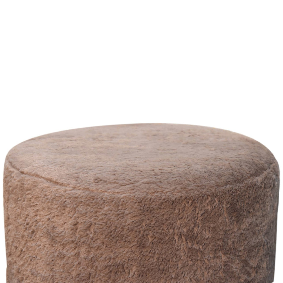Artisan - Round Footstool in Mocha, Faux Fur