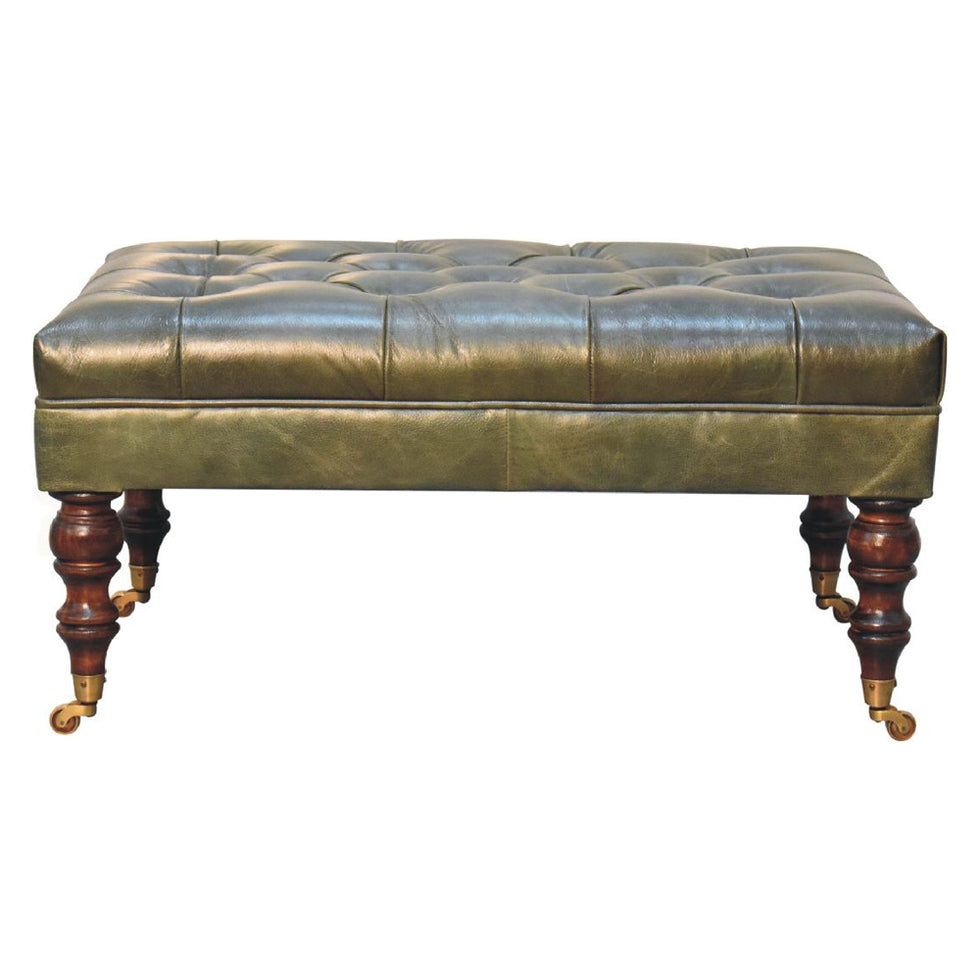 Artisan - Buffalo Leather Ottoman With Castor Legs