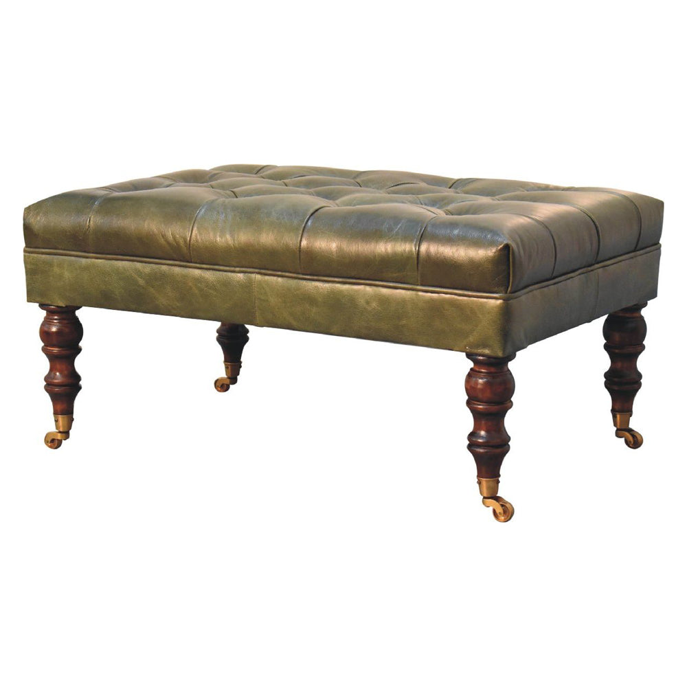 Artisan - Buffalo Leather Ottoman With Castor Legs