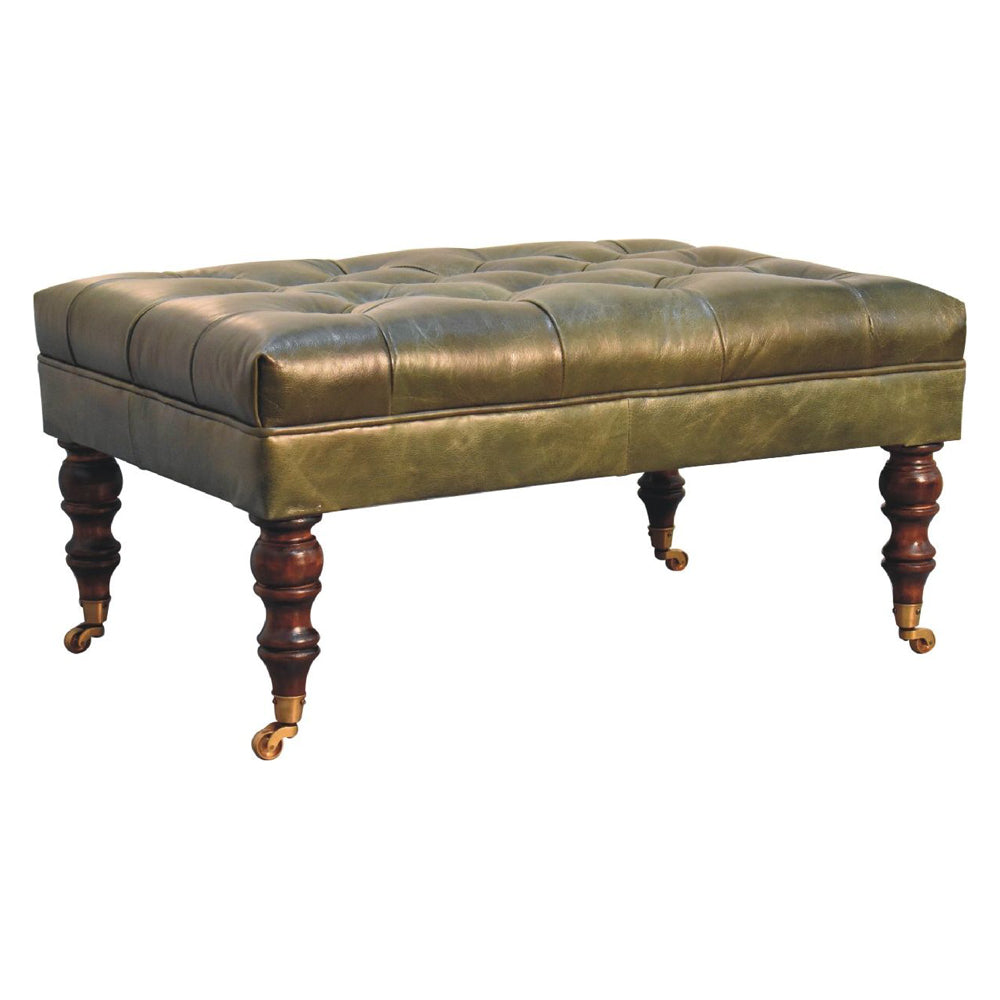 Artisan - Buffalo Leather Ottoman With Castor Legs