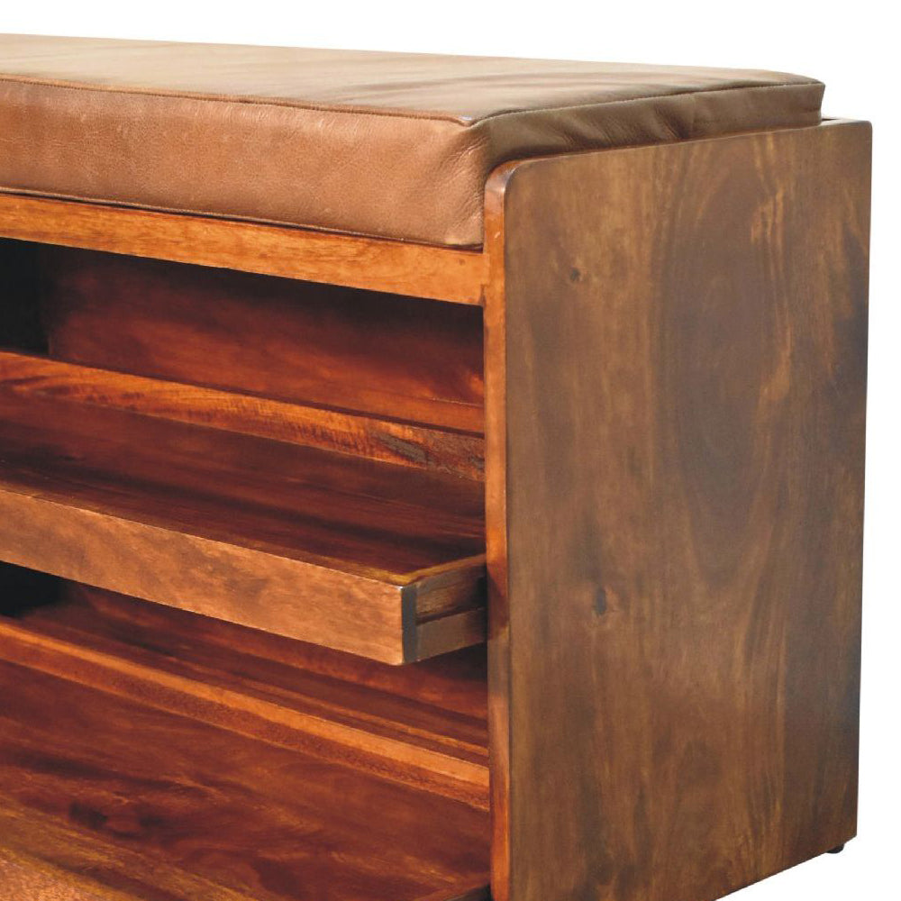 Artisan - Buffalo Hide Pull Out Shoe Storage Bench