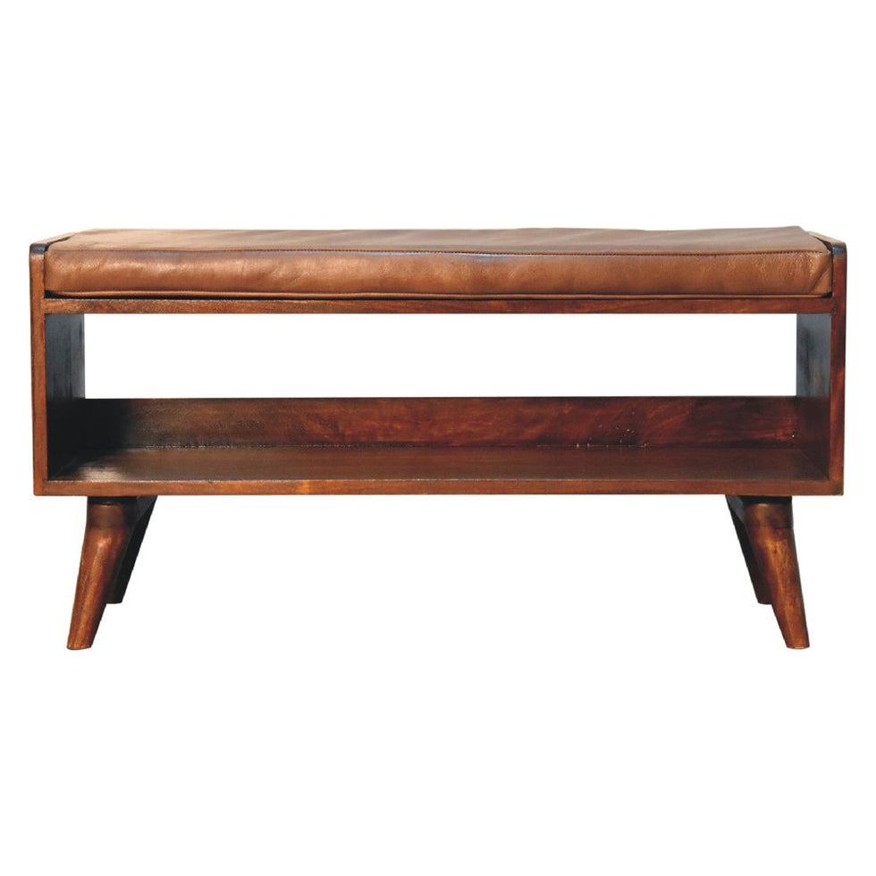 Artisan - Chestnut Bench With Brown Leather Seatpad