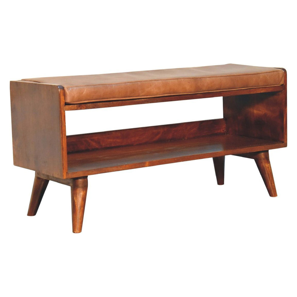 Artisan - Chestnut Bench With Brown Leather Seatpad