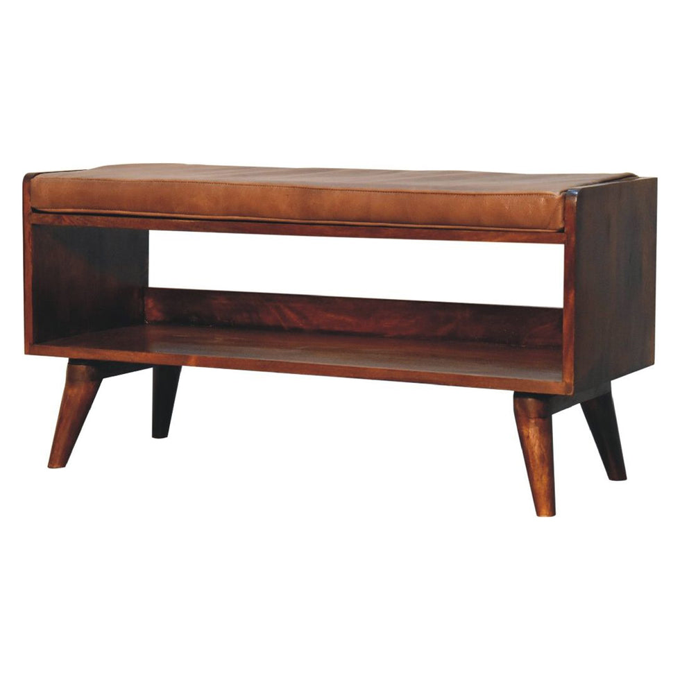Artisan - Chestnut Bench With Brown Leather Seatpad