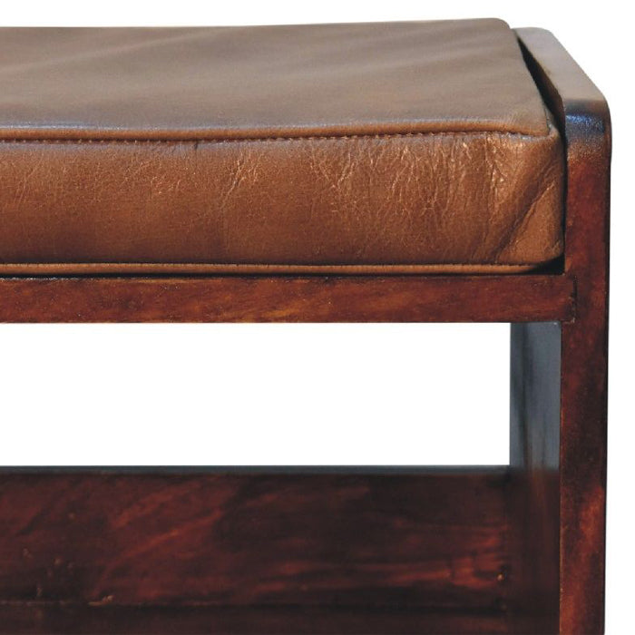 Artisan - Chestnut Bench With Brown Leather Seatpad