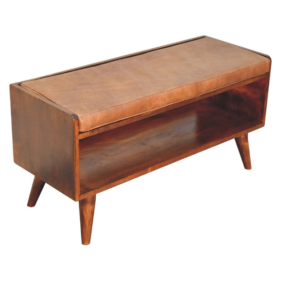 Artisan - Chestnut Bench With Brown Leather Seatpad