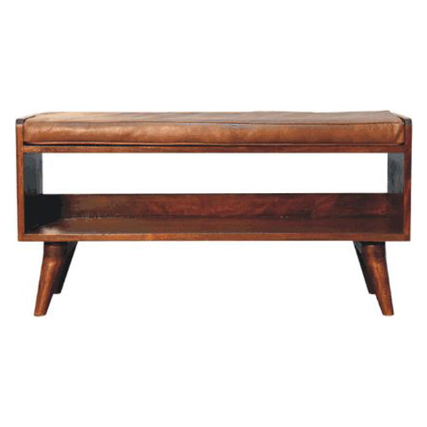 Artisan - Chestnut Bench With Brown Leather Seatpad