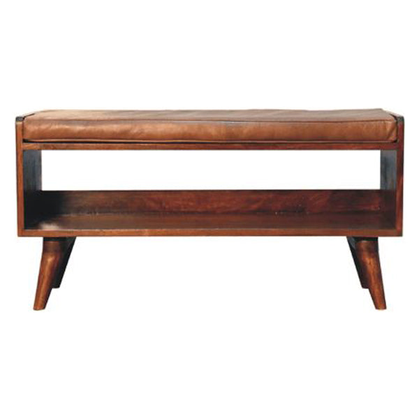 Artisan - Chestnut Bench With Brown Leather Seatpad