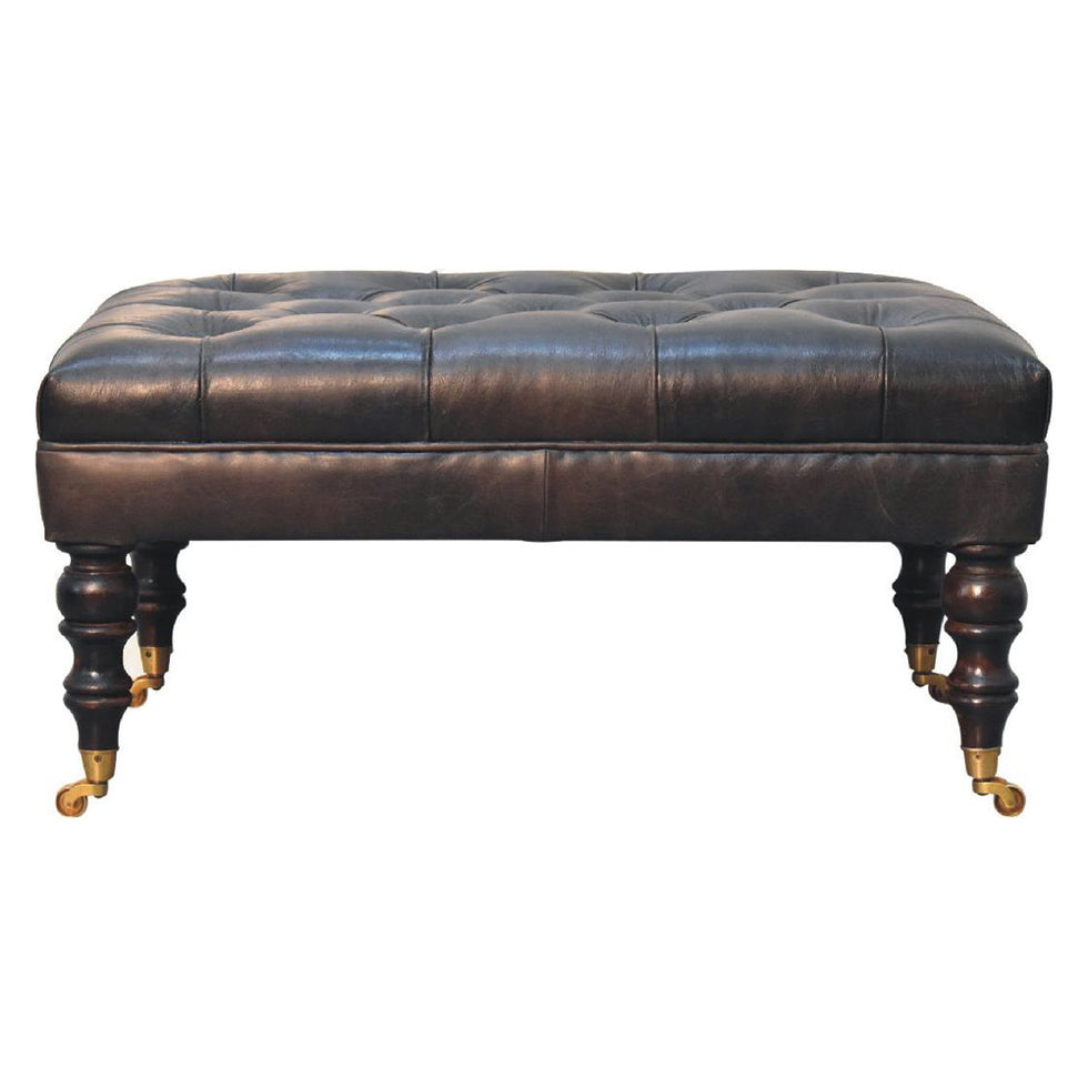 Artisan - Buffalo Leather Ottoman With Castor Legs