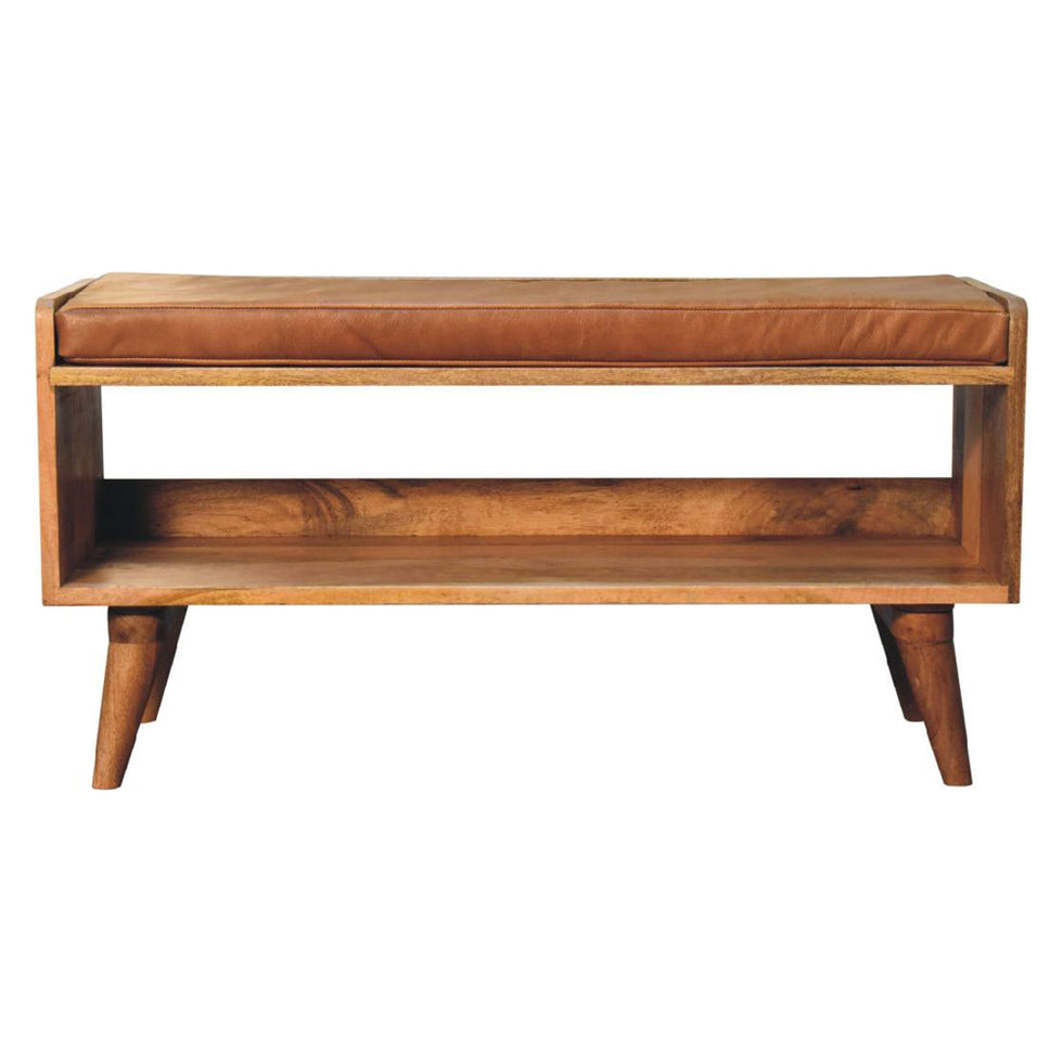 Artisan - Oak-Ish Bench With Tan Leather Seatpad