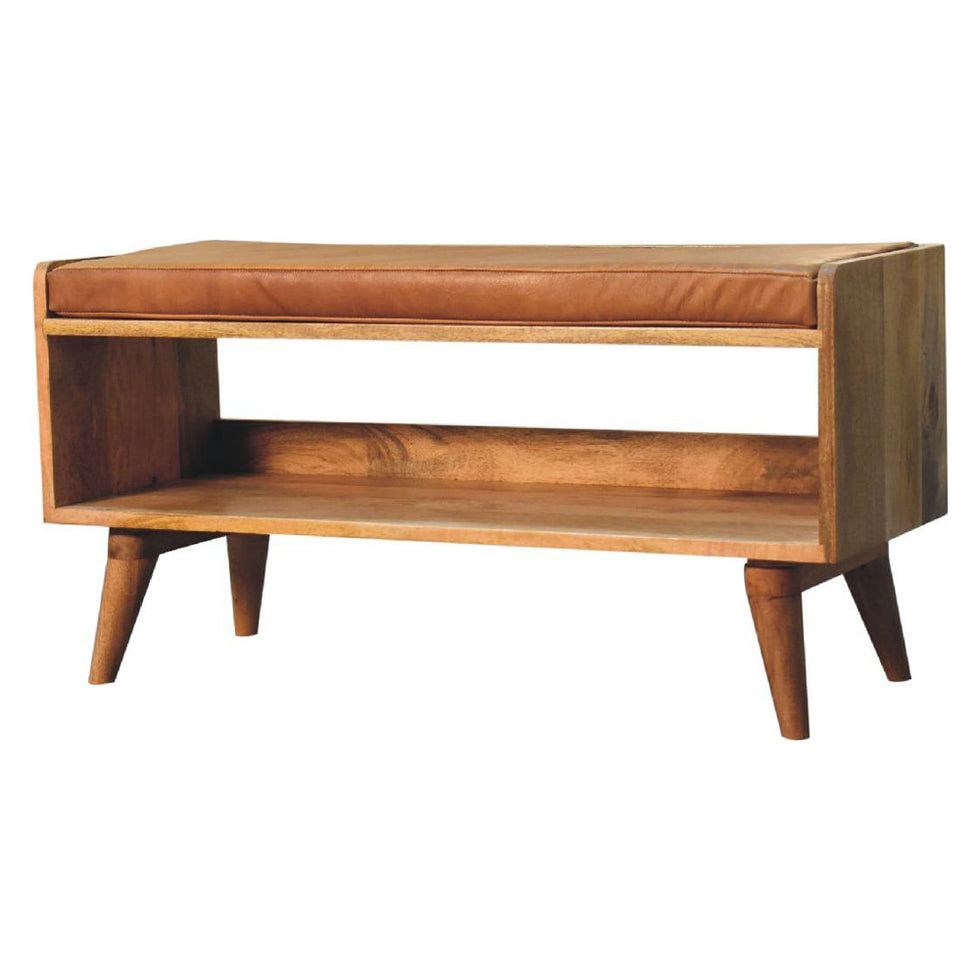 Artisan - Oak-Ish Bench With Tan Leather Seatpad