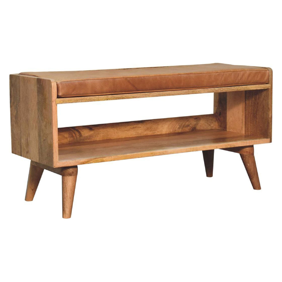 Artisan - Oak-Ish Bench With Tan Leather Seatpad