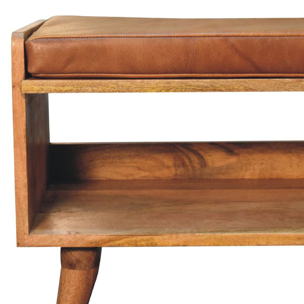 Artisan - Oak-Ish Bench With Tan Leather Seatpad
