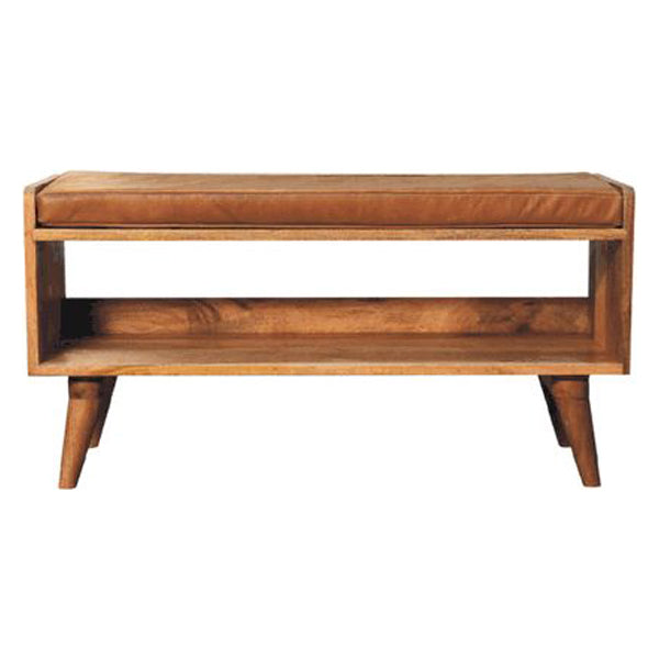 Artisan - Oak-Ish Bench With Tan Leather Seatpad