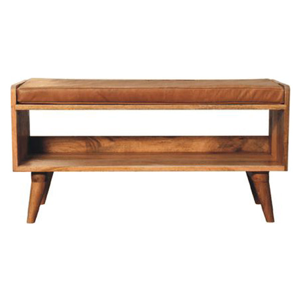 Artisan - Oak-Ish Bench With Tan Leather Seatpad