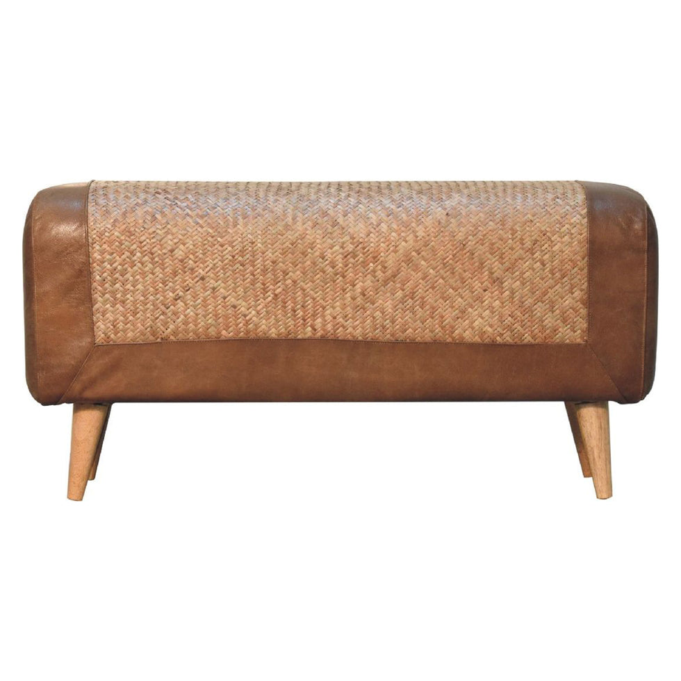Artisan - Large Seagrass Buffalo Hide Nordic Bench