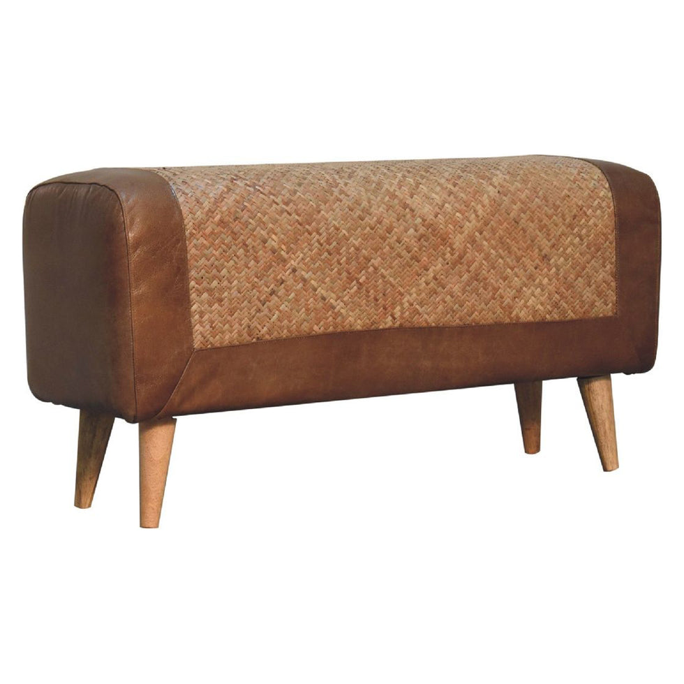Artisan - Large Seagrass Buffalo Hide Nordic Bench