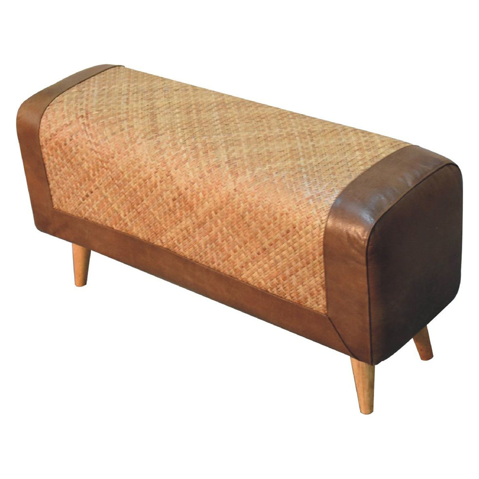 Artisan - Large Seagrass Buffalo Hide Nordic Bench