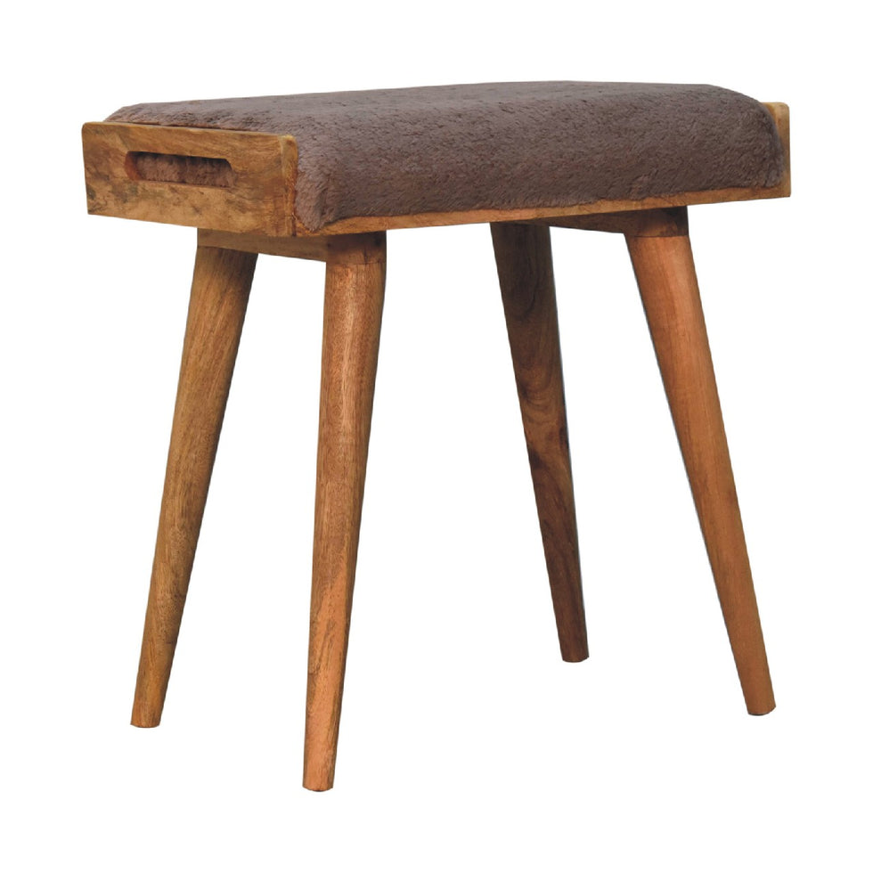 Artisan - Style Footstool in Mocha, Faux Fur