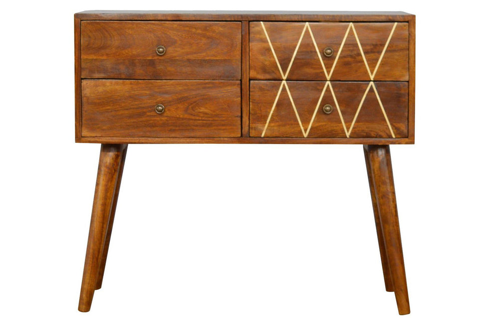 Artisan - Geometric Brass Inlay Console Table with 4 Drawers