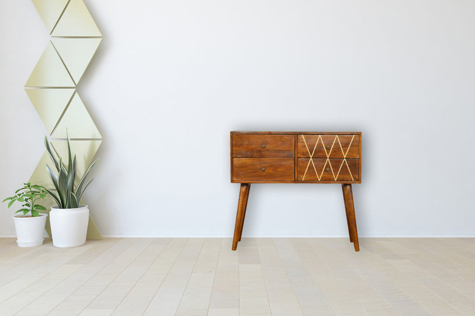 Artisan - Geometric Brass Inlay Console Table with 4 Drawers