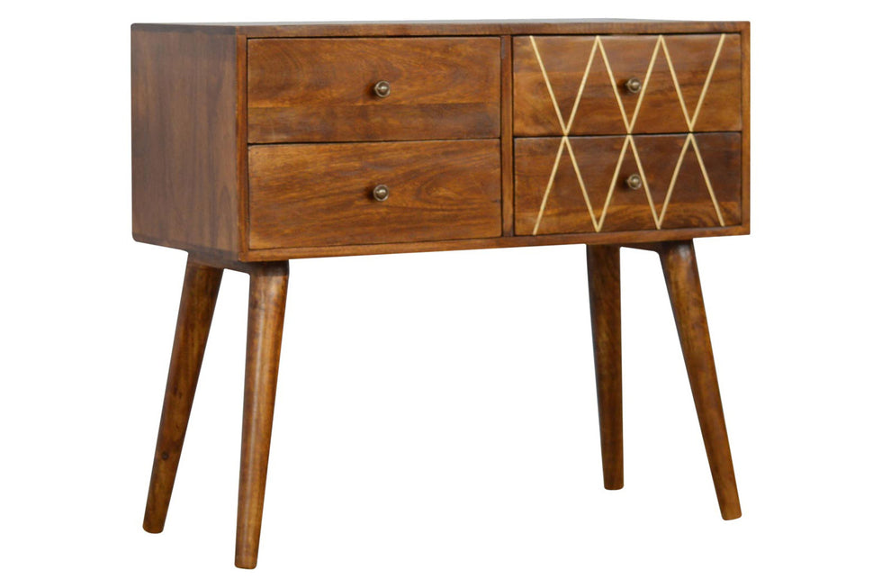 Artisan - Geometric Brass Inlay Console Table with 4 Drawers