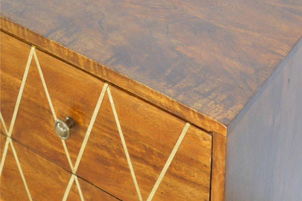 Artisan - Geometric Brass Inlay Console Table with 4 Drawers