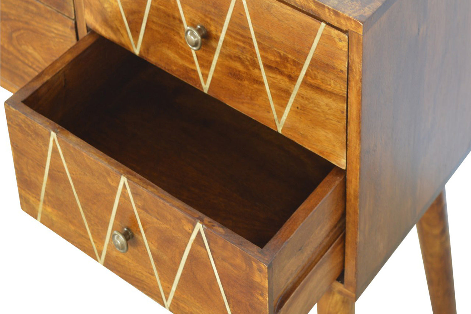 Artisan - Geometric Brass Inlay Console Table with 4 Drawers