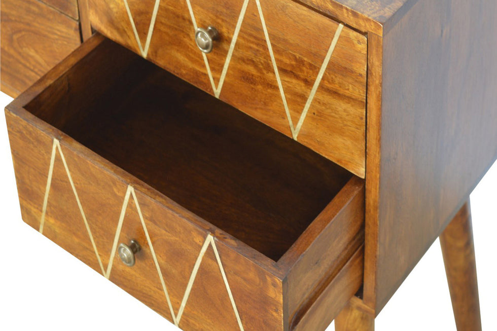 Artisan - Geometric Brass Inlay Console Table with 4 Drawers