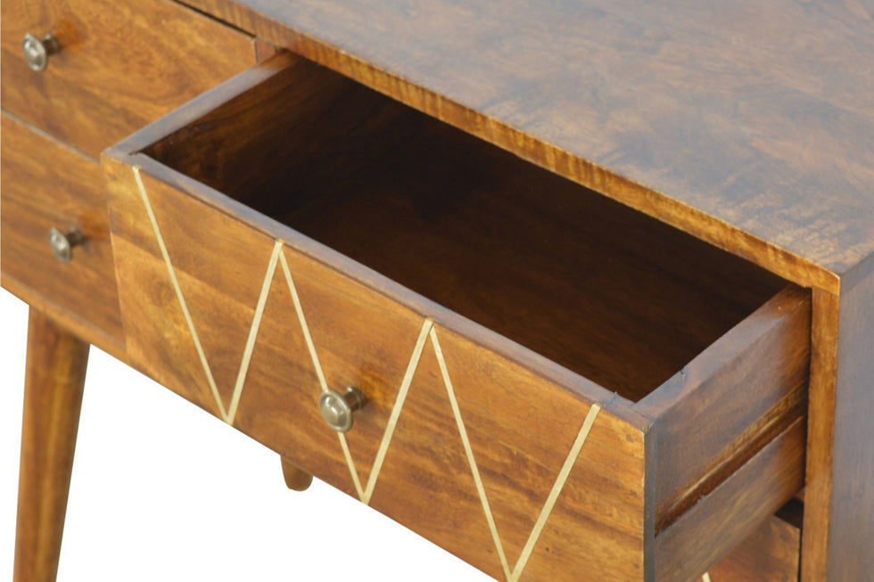 Artisan - Geometric Brass Inlay Console Table with 4 Drawers