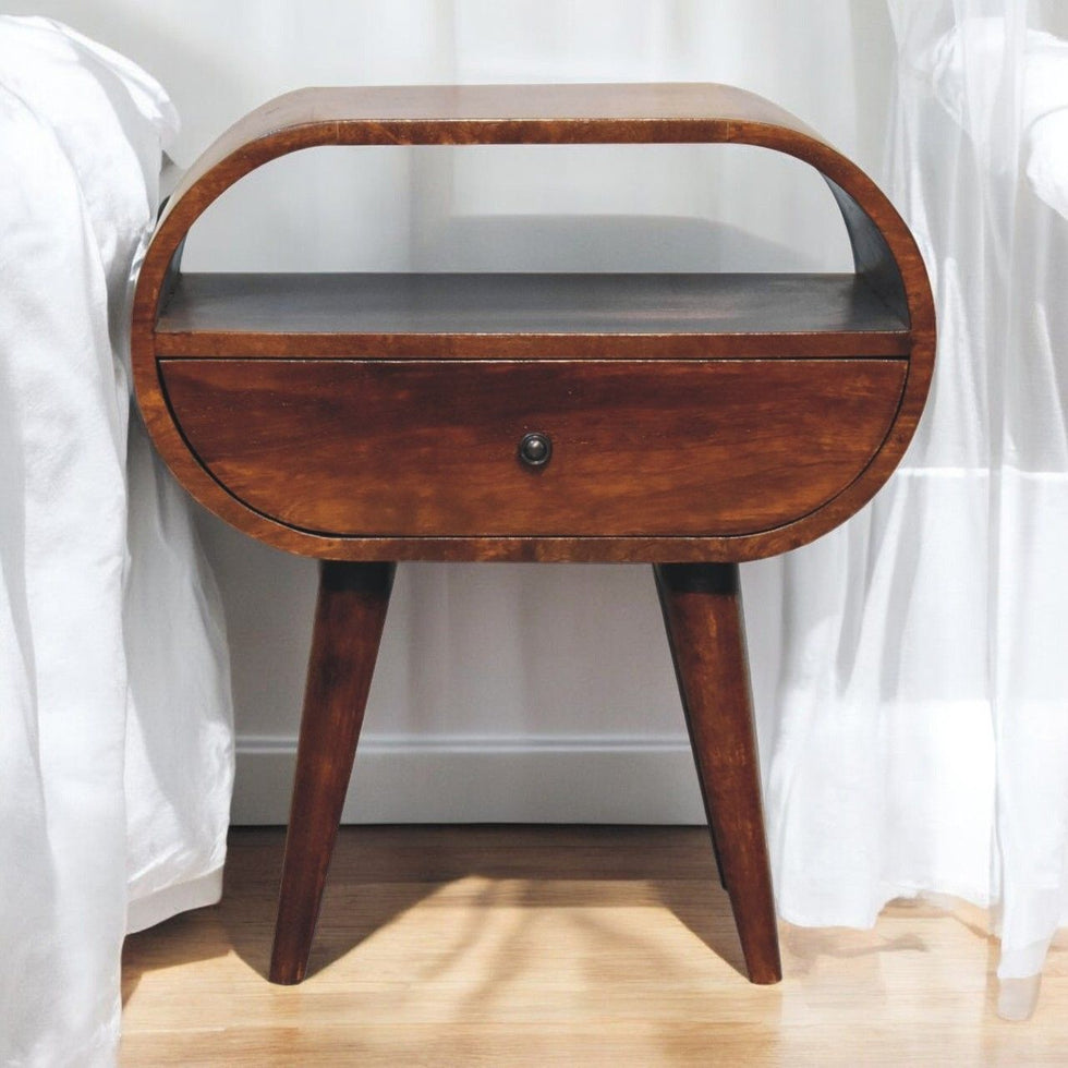 Artisan - Large Chestnut Circular Open Bedside