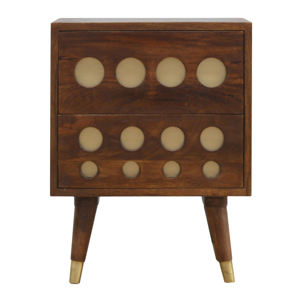 Artisan - Cut-Out Nightstand with 2 Drawers in Chestnut, Brass
