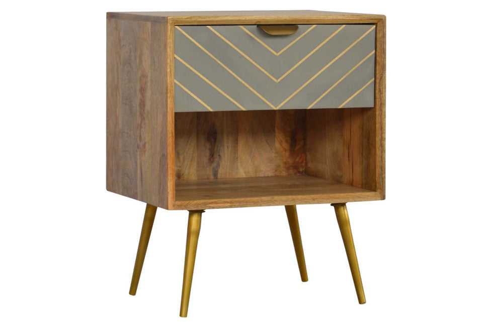 Artisan - Inlay Nightstand with Open Slot in Sleek Cement Brass