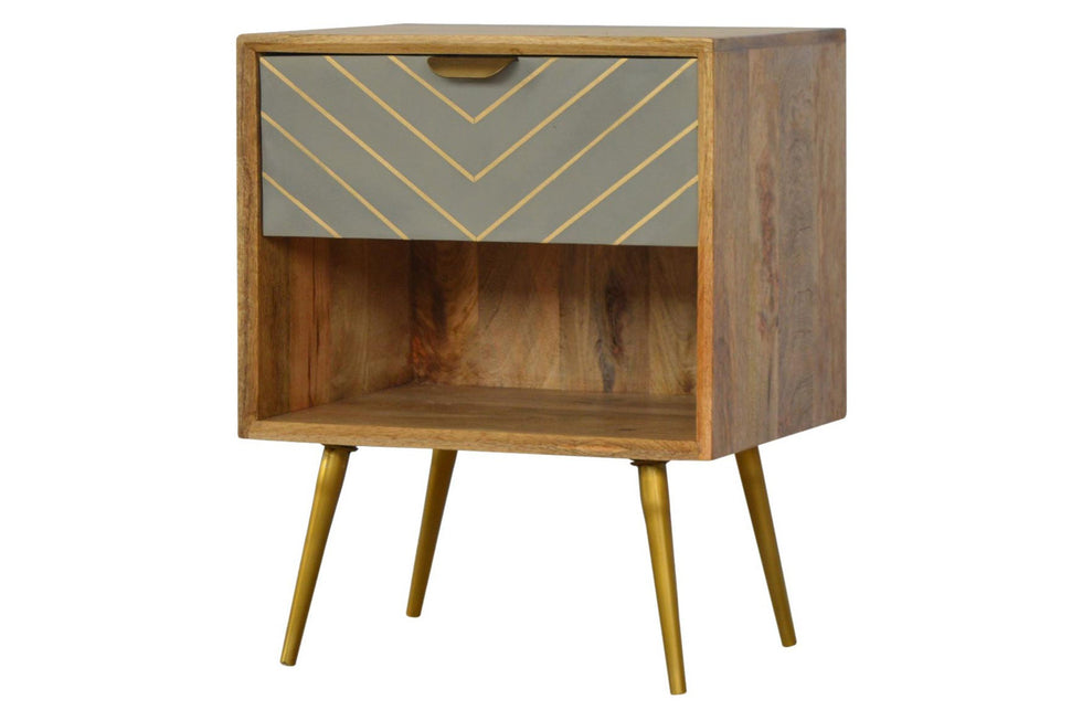 Artisan - Inlay Nightstand with Open Slot in Sleek Cement Brass