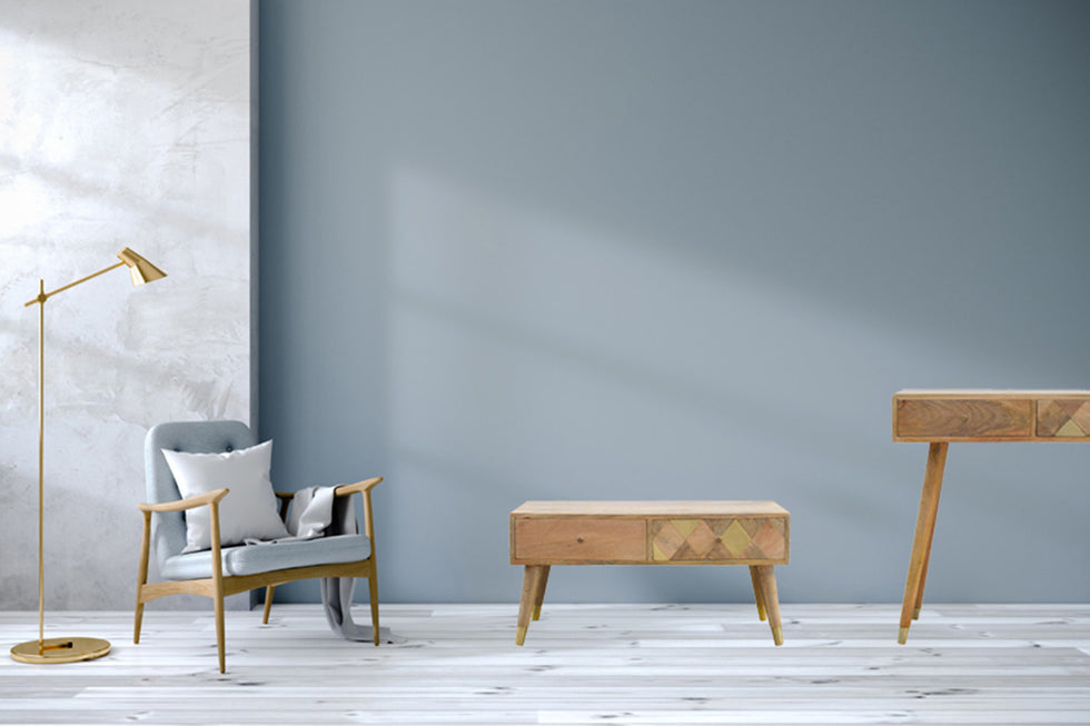 Artisan - Oak-ish Brass Inlay Coffee Table
