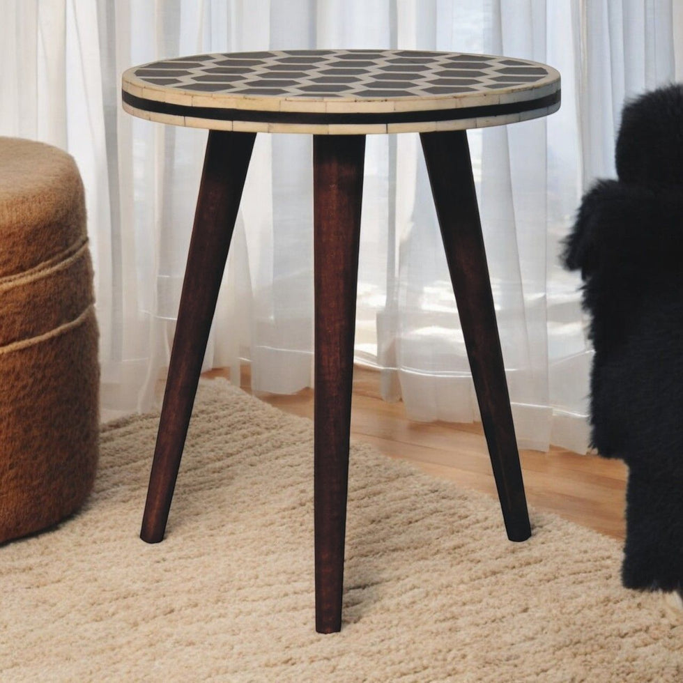 Artisan - Bone Inlay Tripod Stool With Honey Caramel Finish