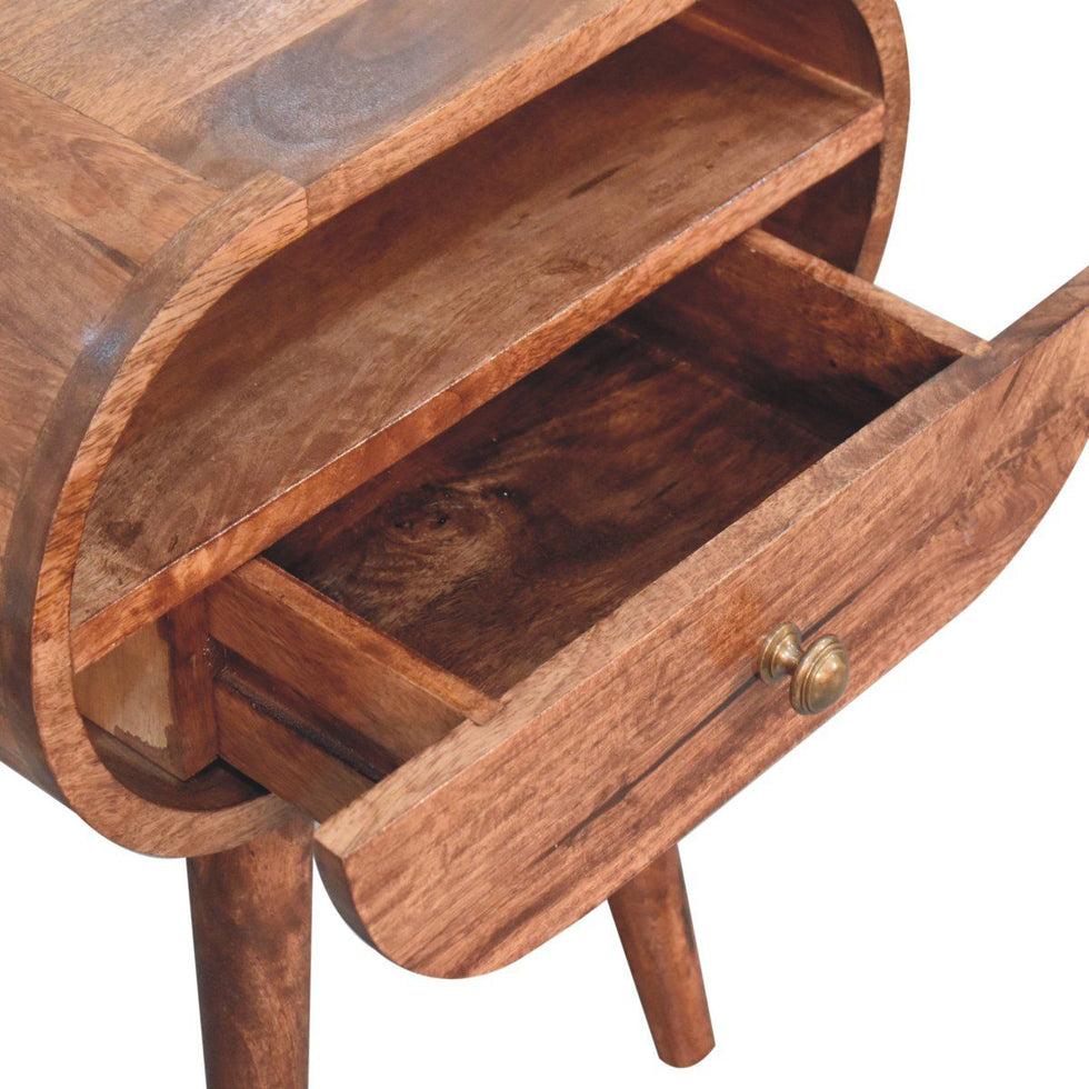 Artisan - Honey Caramel Circular Bedside With Open Slot