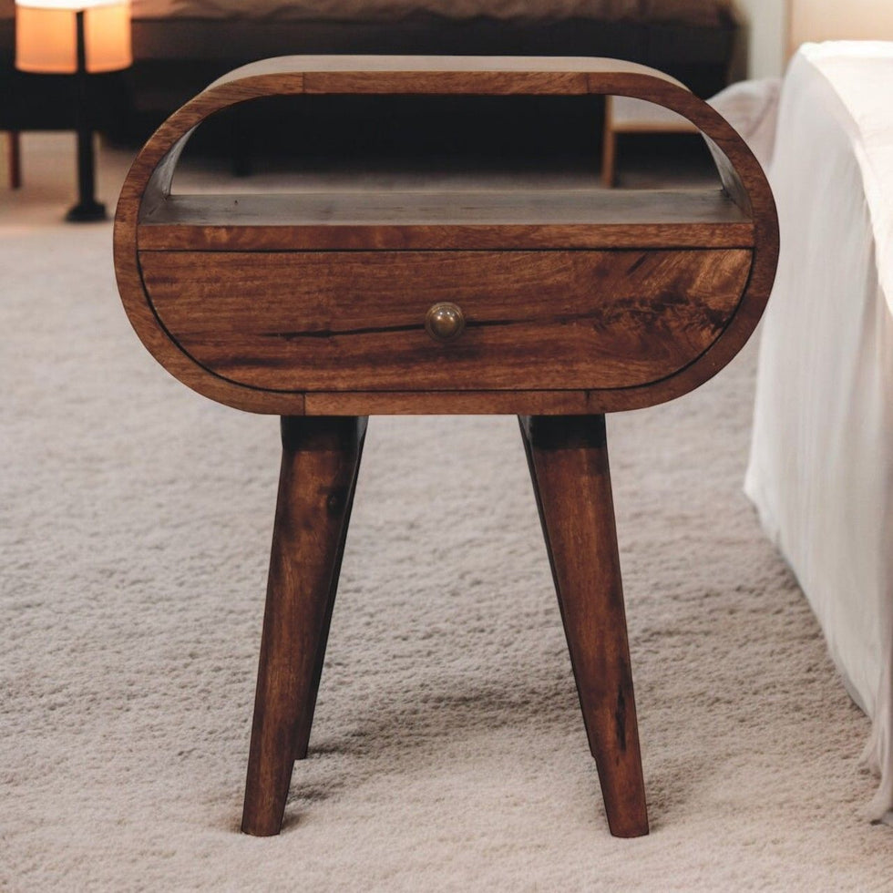 Artisan - Honey Caramel Circular Bedside With Open Slot